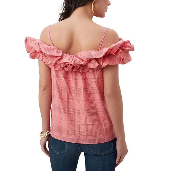 New Trina Turk Primrose Top Women  Silk blend Ruffles Cold Shoulder Size Large - Picture 2 of 7